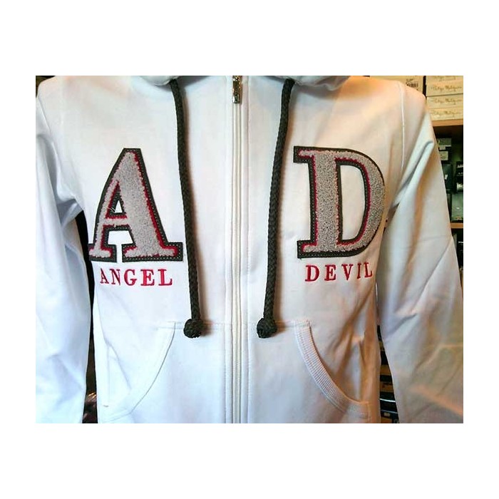 Felpa uomo Angel Devil con zip, logo ricamato, tasche, cappuccio