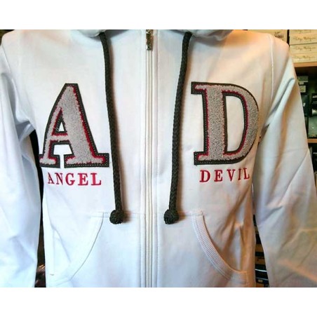 Felpa uomo Angel Devil con zip, logo ricamato, tasche, cappuccio