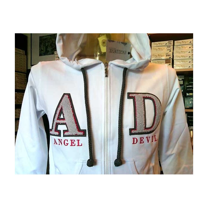 Felpa uomo Angel Devil con zip, logo ricamato, tasche, cappuccio