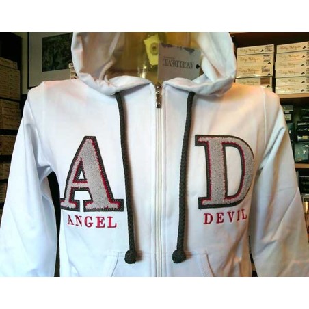 Felpa uomo Angel Devil con zip, logo ricamato, tasche, cappuccio