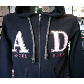 Felpa uomo Angel Devil con zip, logo ricamato, tasche cappuccio