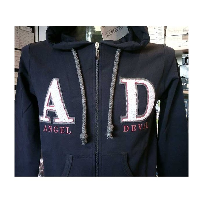 Felpa uomo Angel Devil con zip, logo ricamato, tasche cappuccio