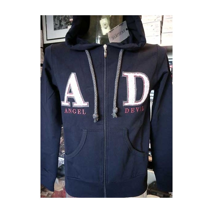Felpa uomo Angel Devil con zip, logo ricamato, tasche cappuccio