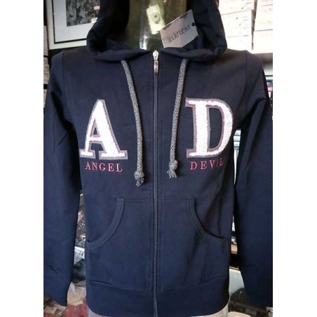Felpa uomo Angel Devil con zip, logo ricamato, tasche cappuccio