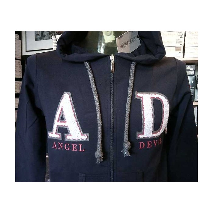 Felpa uomo Angel Devil con zip, logo ricamato, tasche cappuccio
