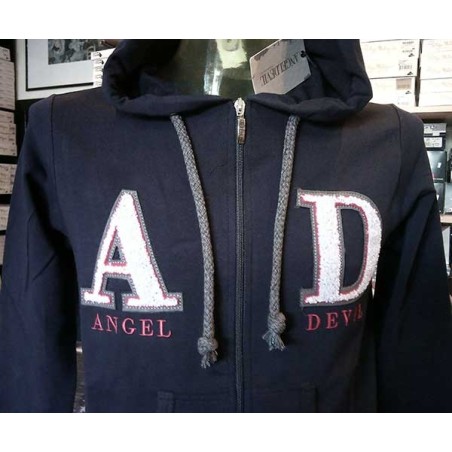 Felpa uomo Angel Devil con zip, logo ricamato, tasche cappuccio