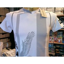 T-shirt uomo Angel Devil manica corta scollo V in cotone con stampa rete e aquila 2