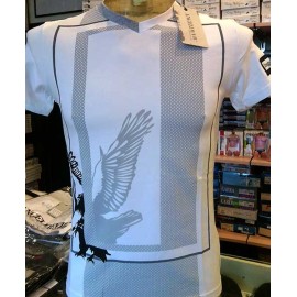 T-shirt uomo Angel Devil manica corta scollo V in cotone con stampa rete e aquila