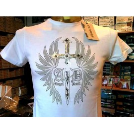 T-shirt uomo Angel Devil manica corta a girocollo in cotone con stampa logo e borchie