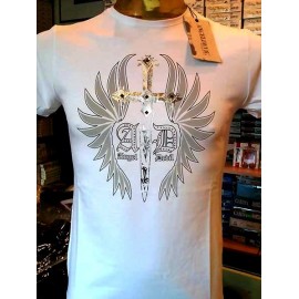 T-shirt uomo Angel Devil manica corta a girocollo in cotone con stampa logo e borchie 2