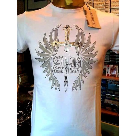 T-shirt uomo Angel Devil manica corta a girocollo in cotone con stampa logo e borchie