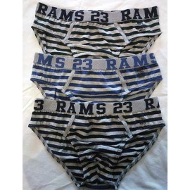 3 Slip uomo Rams 23 in cotone con motivo rigato ed elastico logo