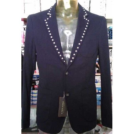 Giacca uomo Y.Two taglio slim in cotone con borchie e toppe