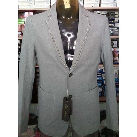 Giacca uomo Y.Two taglio slim in cotone con borchie e toppe