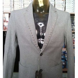 Giacca uomo Y.Two taglio slim in cotone con borchie e toppe 2