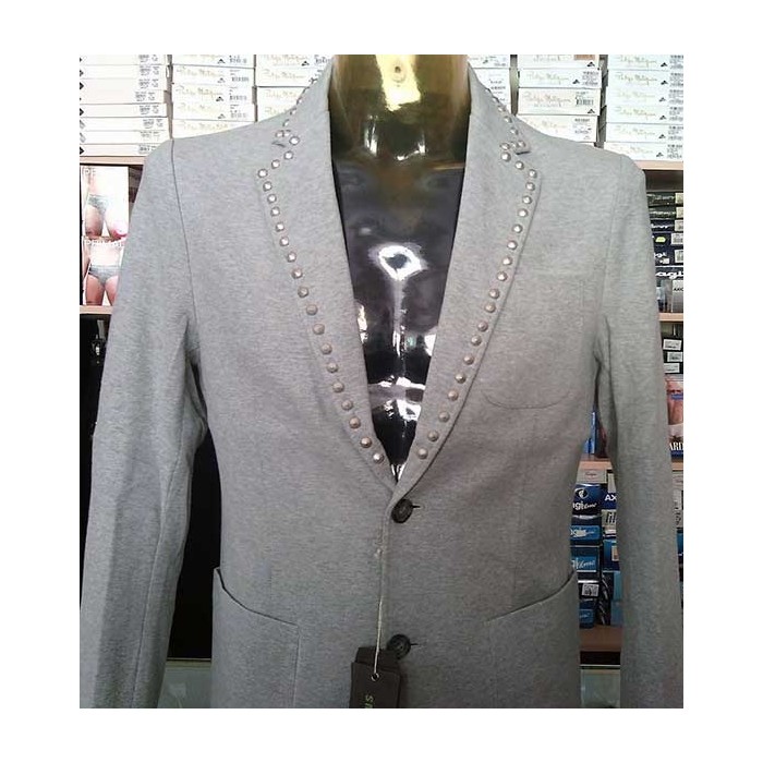 Giacca uomo Y.Two taglio slim in cotone con borchie e toppe