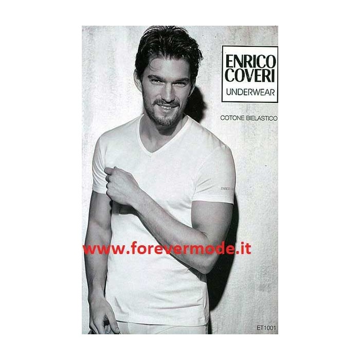 3 T-shirt uomo Enrico Coveri manica corta con scollo a V in cotone bi-elastico