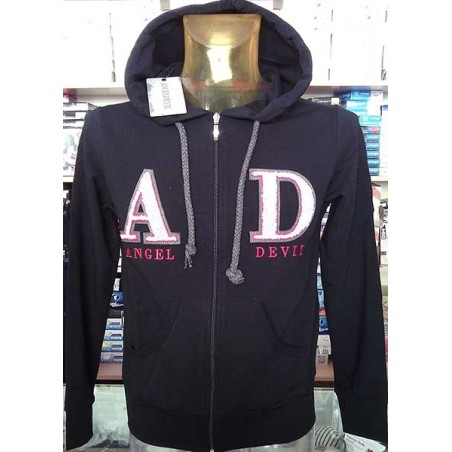 Felpa uomo Angel Devil con zip, logo ricamato, tasche cappuccio