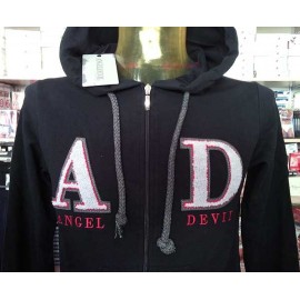 Felpa uomo Angel Devil con zip, logo ricamato, tasche cappuccio 2