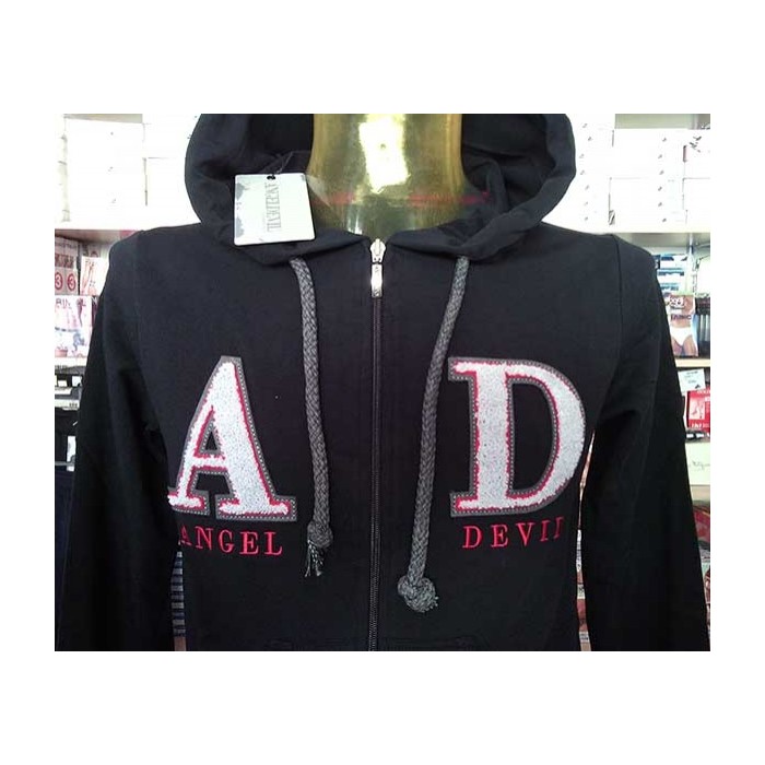 Felpa uomo Angel Devil con zip, logo ricamato, tasche cappuccio