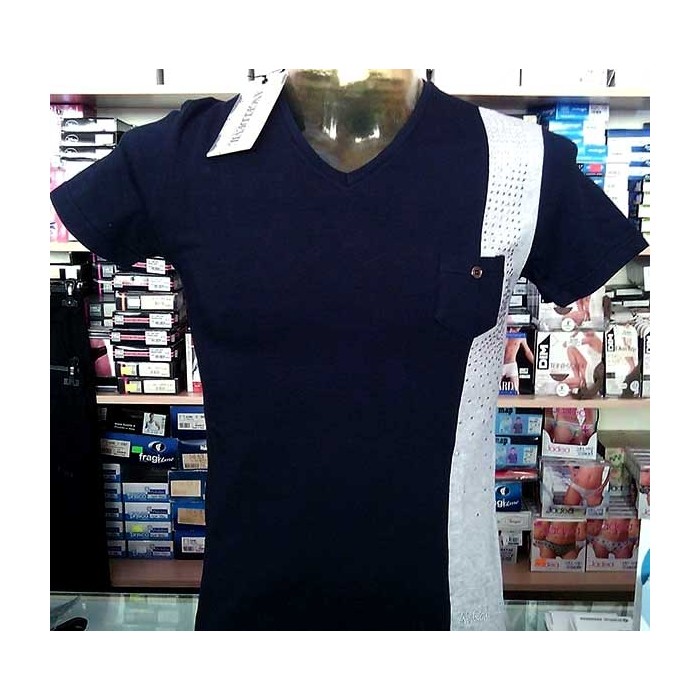 T-shirt uomo Angel Devil manica corta con scollo V in cotone con banda e borchiette