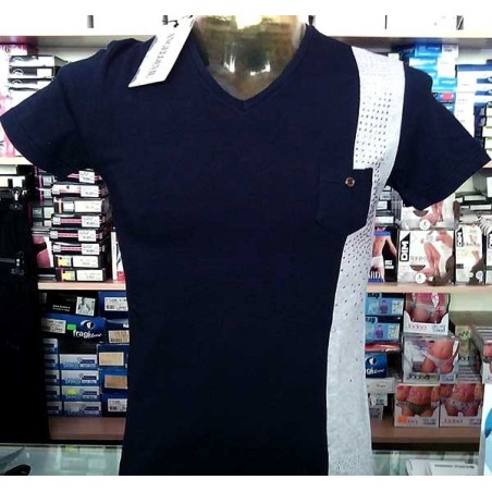 T-shirt uomo Angel Devil manica corta con scollo V in cotone con banda e borchiette