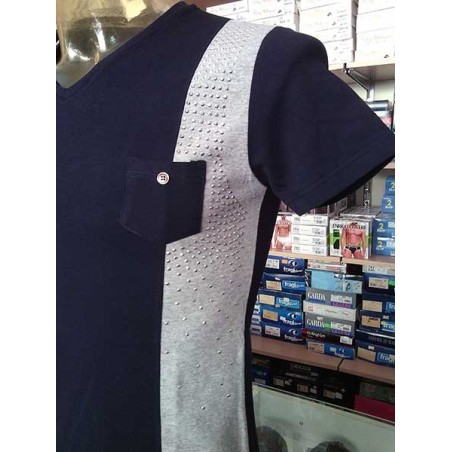 T-shirt uomo Angel Devil manica corta con scollo V in cotone con banda e borchiette