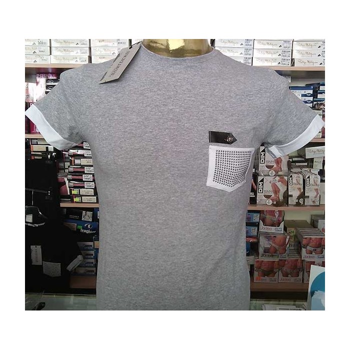 T-shirt uomo Angel Devil manica corta a girocollo con vero taschino borchiato