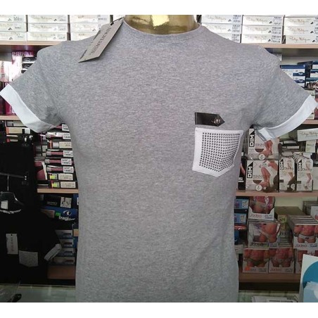 T-shirt uomo Angel Devil manica corta a girocollo con vero taschino borchiato