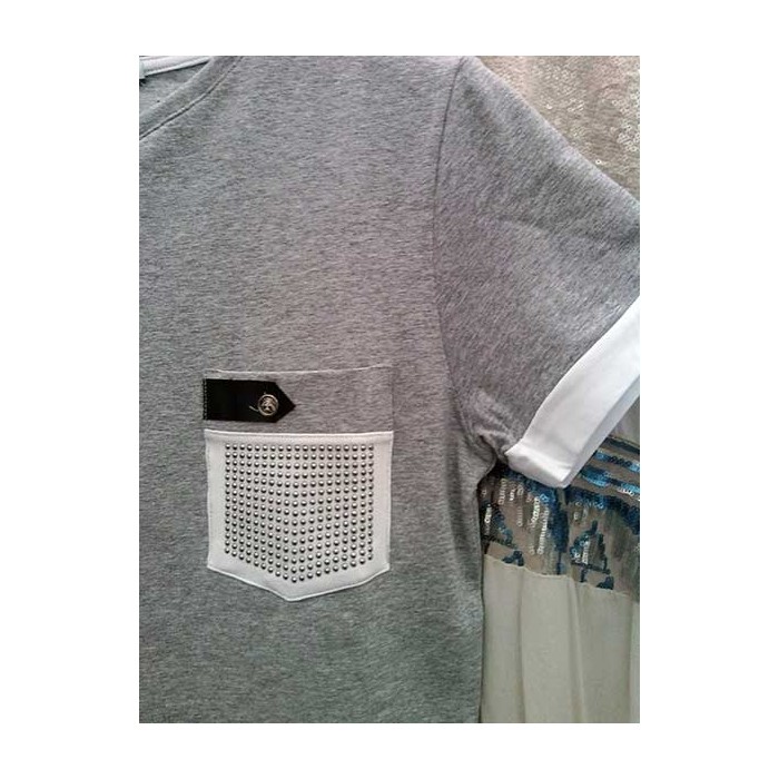 T-shirt uomo Angel Devil manica corta a girocollo con vero taschino borchiato