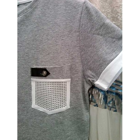 T-shirt uomo Angel Devil manica corta a girocollo con vero taschino borchiato