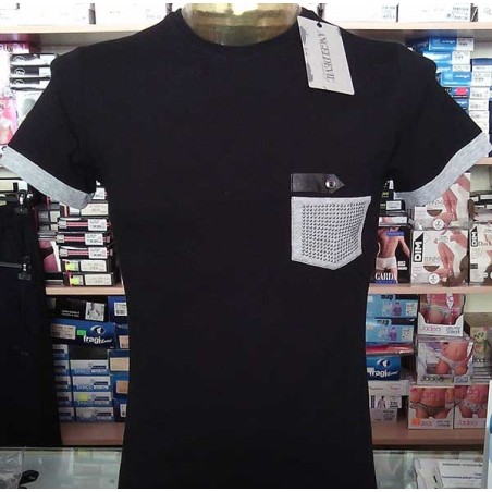 T-shirt uomo Angel Devil manica corta a girocollo con vero taschino borchiato