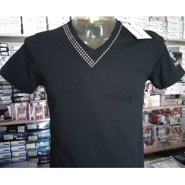T-shirt uomo Angel Devil manica corta con scollo V borchiato e logo cucito in cotone