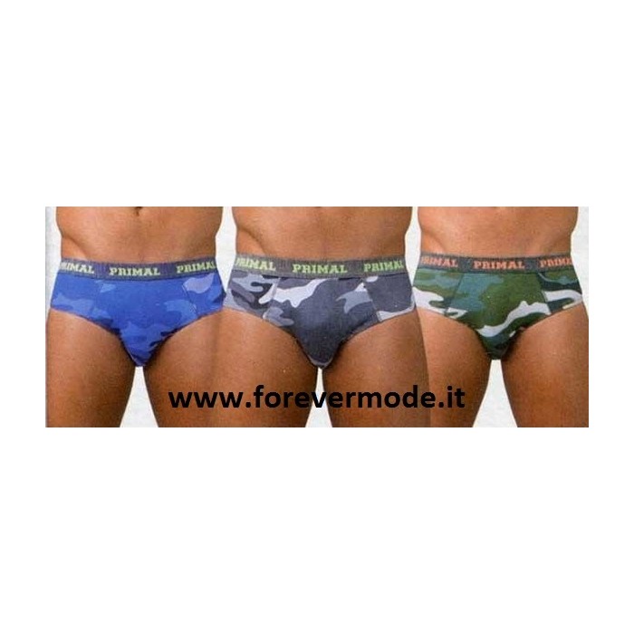 3 Slip uomo Primal in cotone a fantasia con elastico loggato