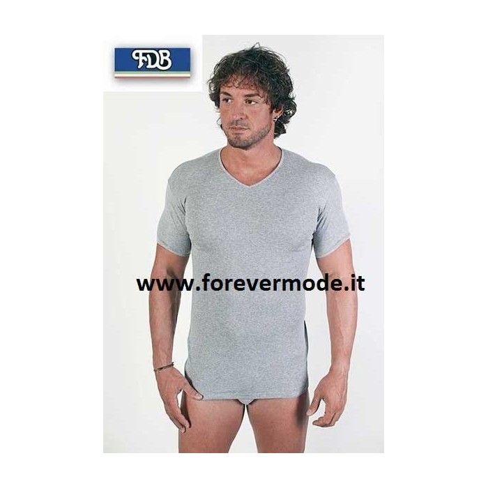 T-shirt uomo FDB manica corta in puro cotone aderente con scollo a V