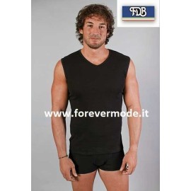 T-shirt maglia uomo FDB smanicata in cotone aderente scollo V