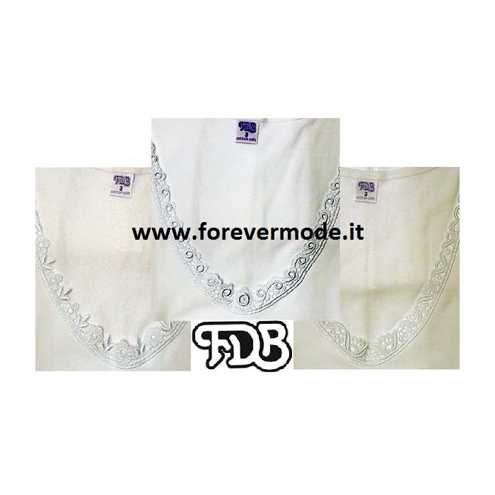 T-shirt maglia donna FDB manica corta in cotone felpato e pizzo