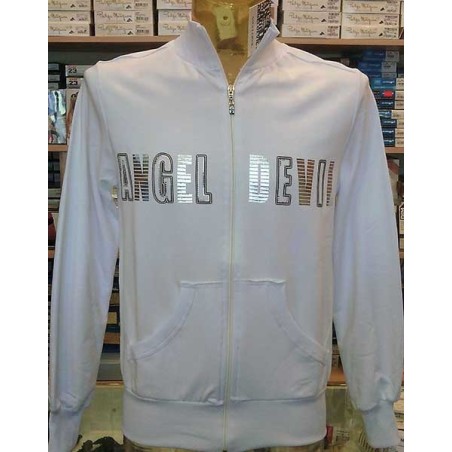 Felpa uomo Angel Devil con zip, stampa argentata con borchie
