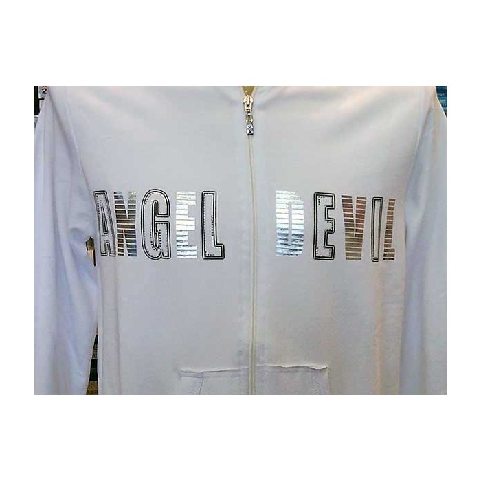 Felpa uomo Angel Devil con zip, stampa argentata con borchie