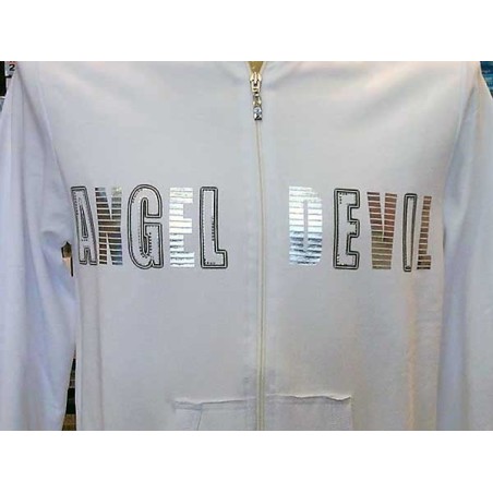 Felpa uomo Angel Devil con zip, stampa argentata con borchie