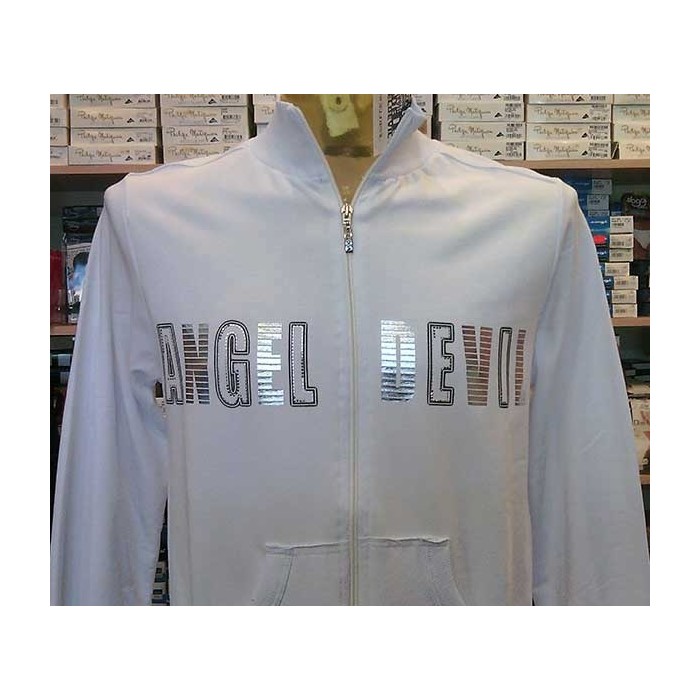 Felpa uomo Angel Devil con zip, stampa argentata con borchie