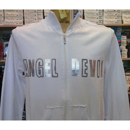 Felpa uomo Angel Devil con zip, stampa argentata con borchie