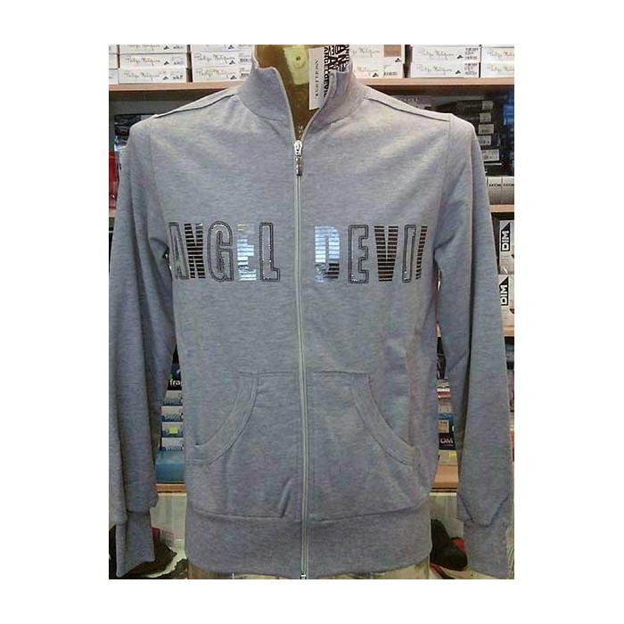 Felpa uomo Angel Devil con zip, stampa argentata con borchie