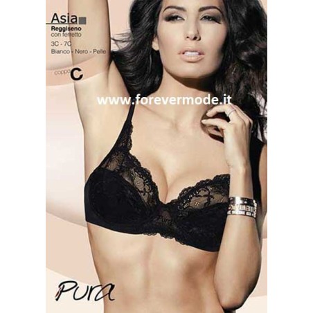 Reggiseno donna Pura con ferretto non imbottito e coppe in pizzo
