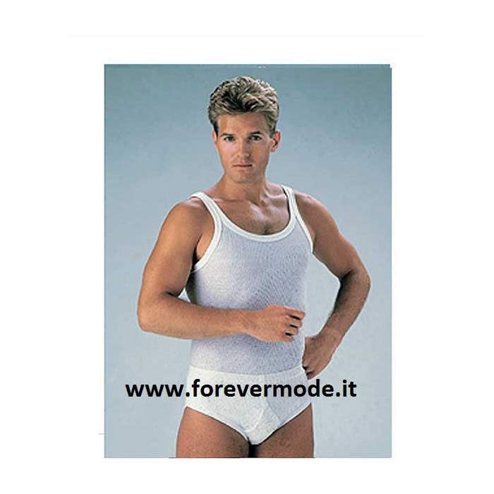 3 Canottiere uomo Henri a spalla stretta in puro cotone a costine