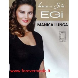 Maglia donna Egi a manica lunga in lana seta con bordi in raso