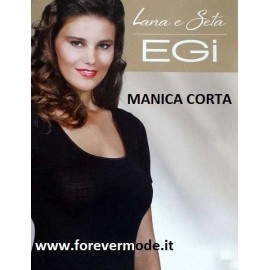 Maglia donna Egi a manica corta in lana seta con bordi in raso