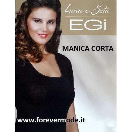 Maglia donna Egi a manica corta con scollo ampio in lana e seta con profili in raso