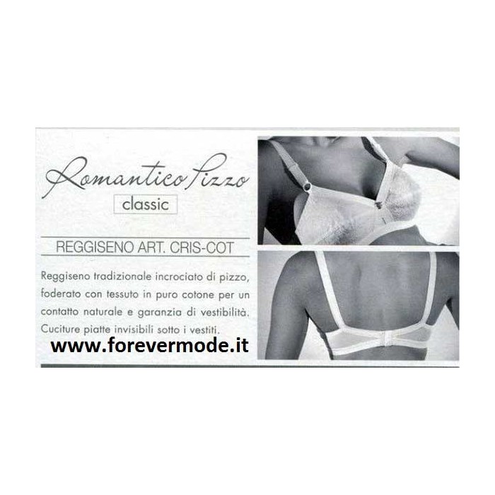 Reggiseno donna Gios classico senza ferretto con incrocio frontale e pizzo foderato in cotone