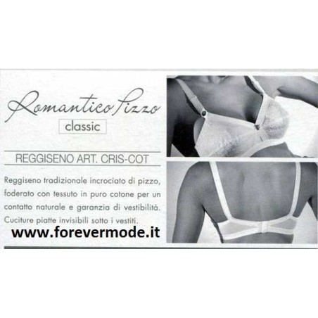 Reggiseno donna Gios classico senza ferretto con incrocio frontale e pizzo foderato in cotone